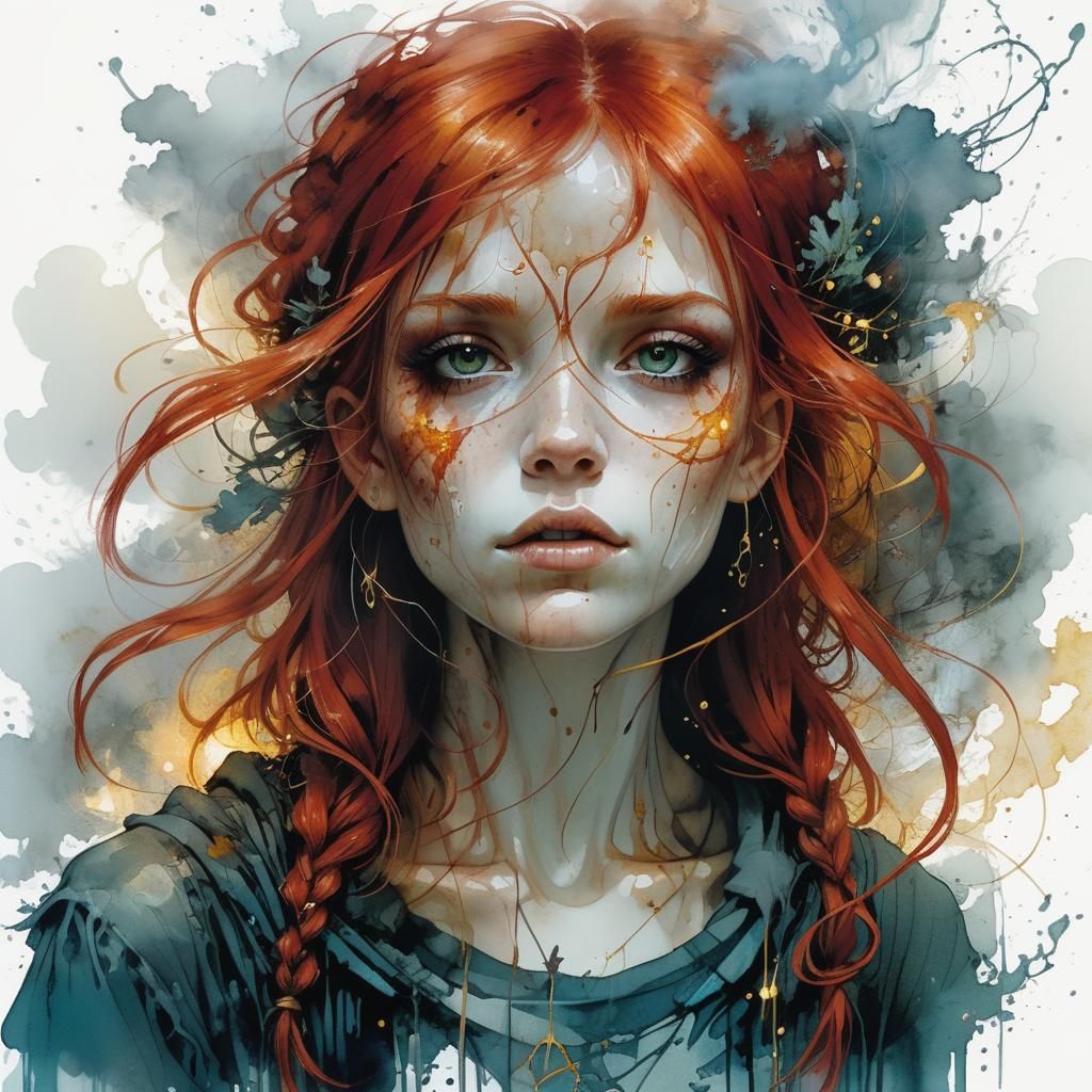 Red Haired Girl in Dark Fantasy Style