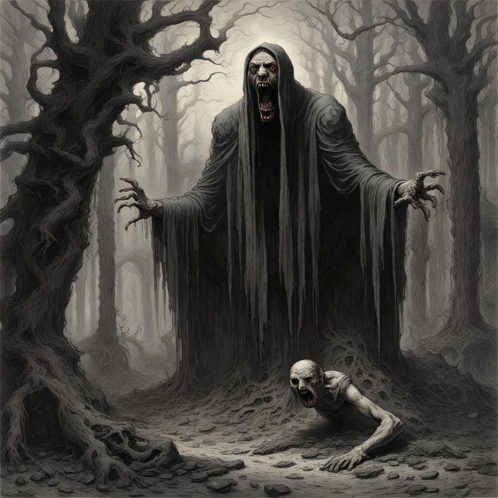 Screaming Ghast in Forest Crypt: Gothic Horror Art
