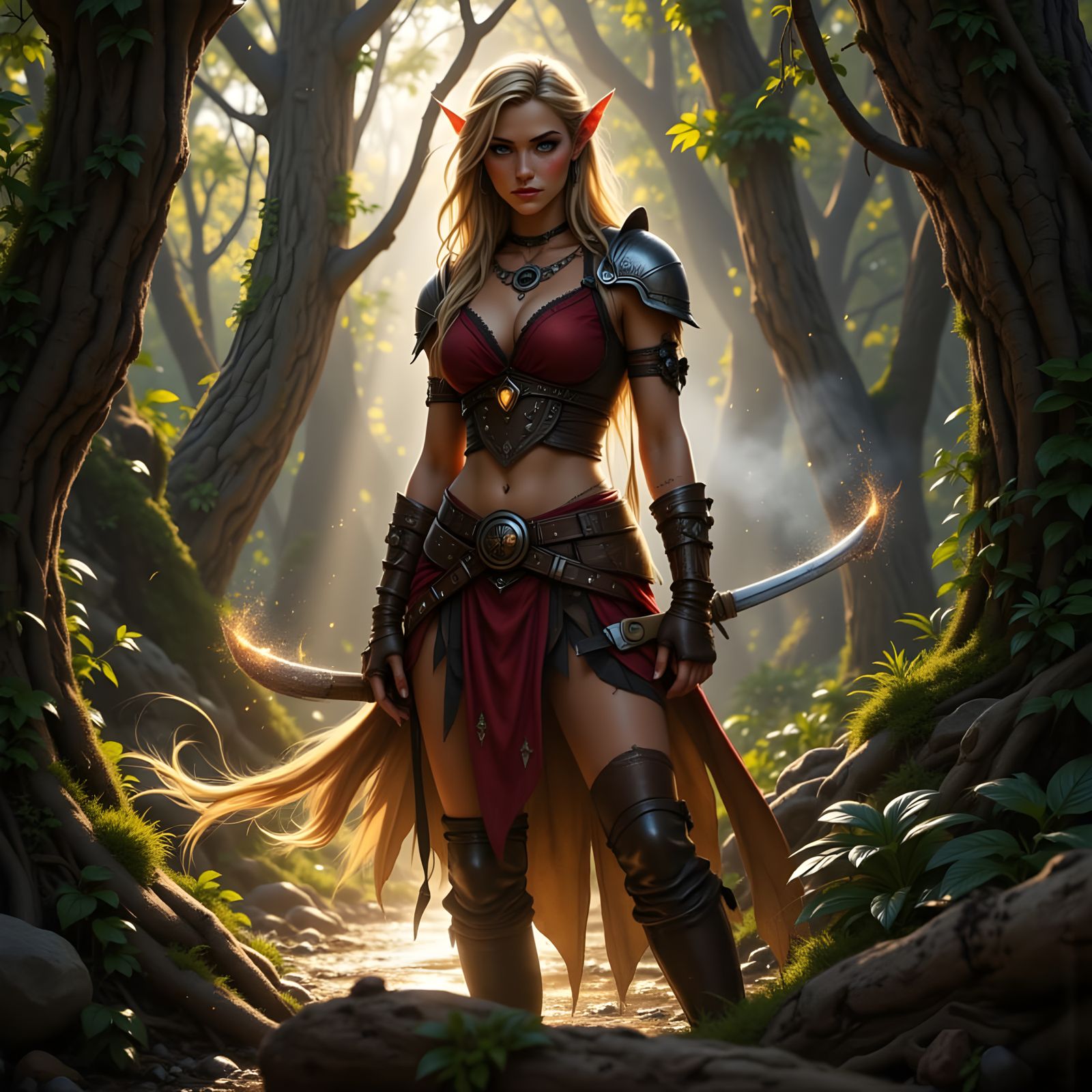 Elven Huntress in Ethereal Forest