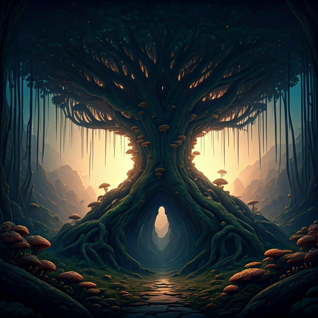 Ancient Forest Sanctuary in Mystical Light