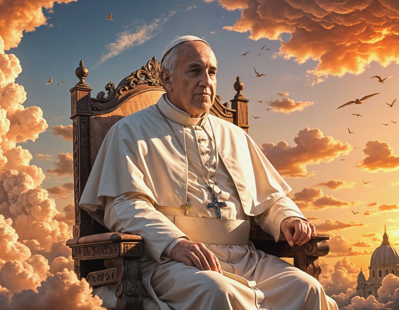 Serene Pope Francis Surveys Paradise from a Heavenly Wood Ch...