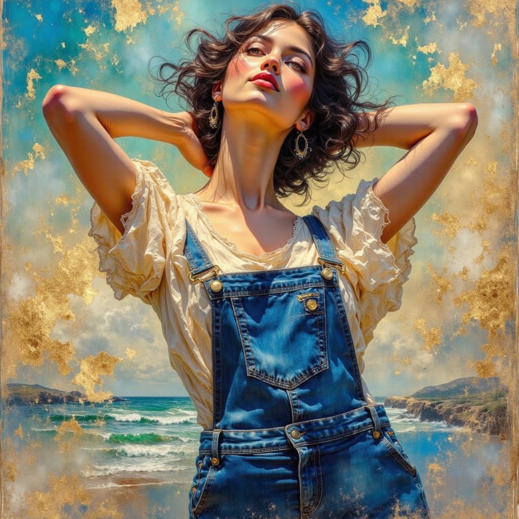 Sensual Dancer in Blue Jeans Impasto Painting