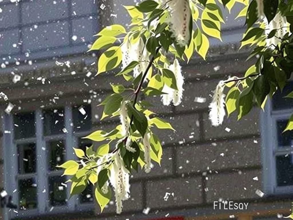 Woman in City Surrounded by Poplar Fluff