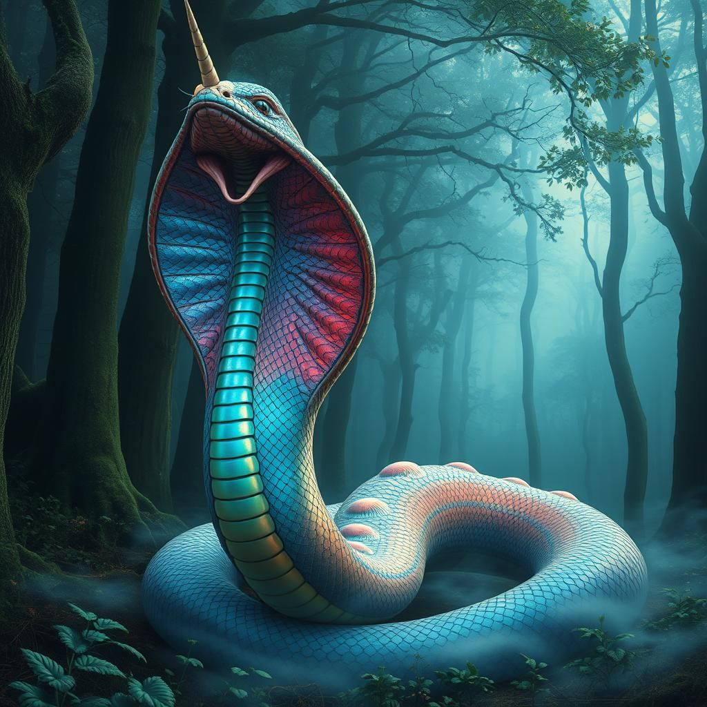 Cobra-Unicorn Hybrid in Ethereal Forest