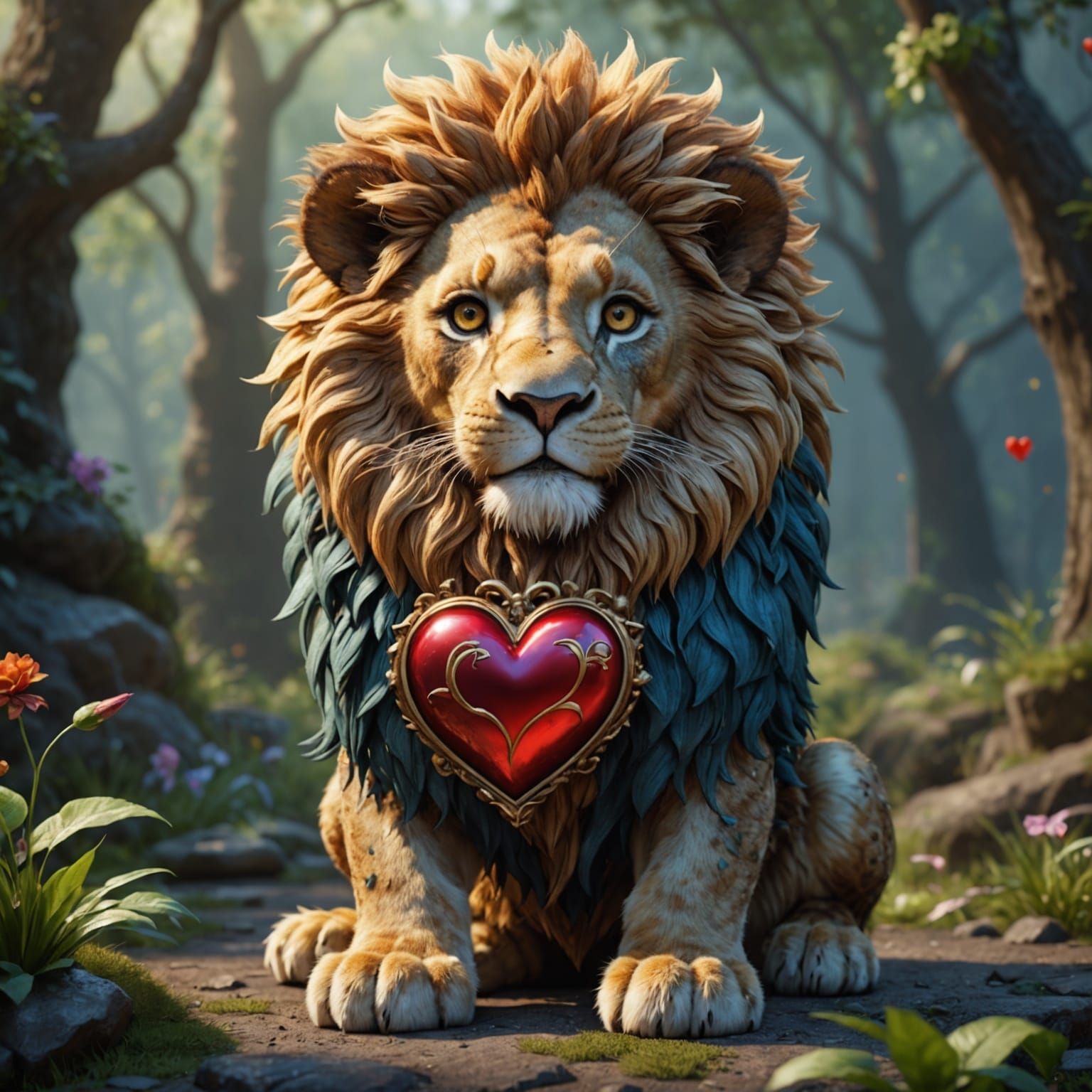 Cute Lion with Heart: Detailed Matte Painting