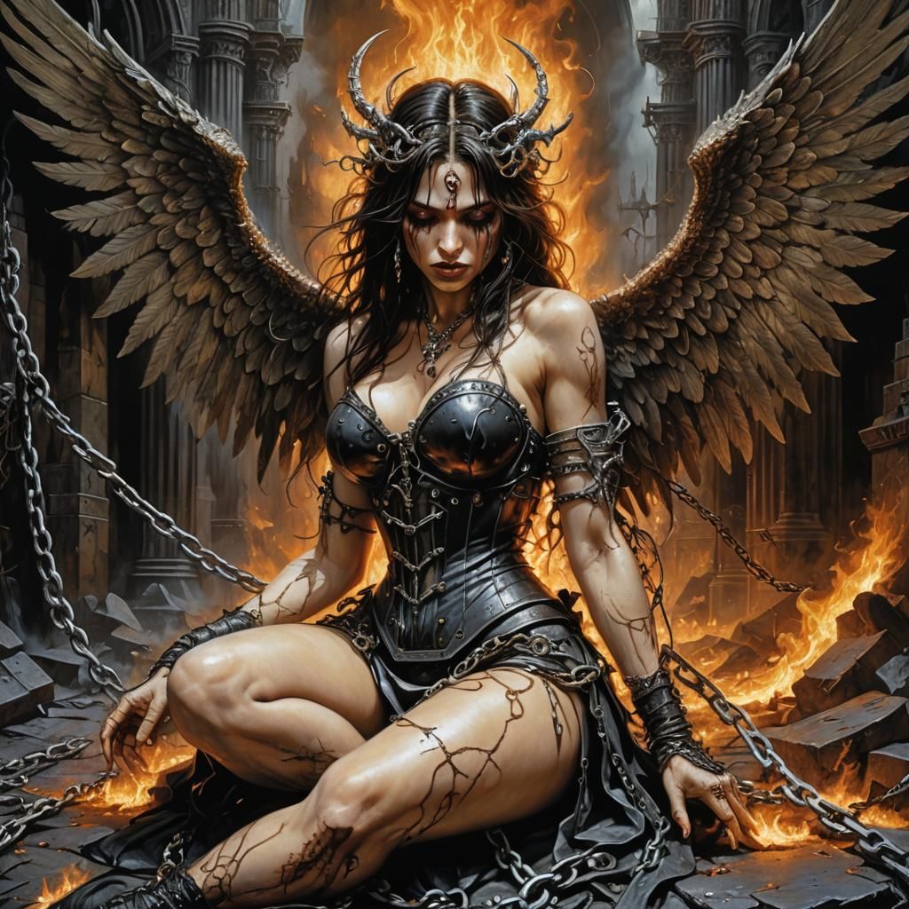 Tormented Angel in Hellish Cathedral