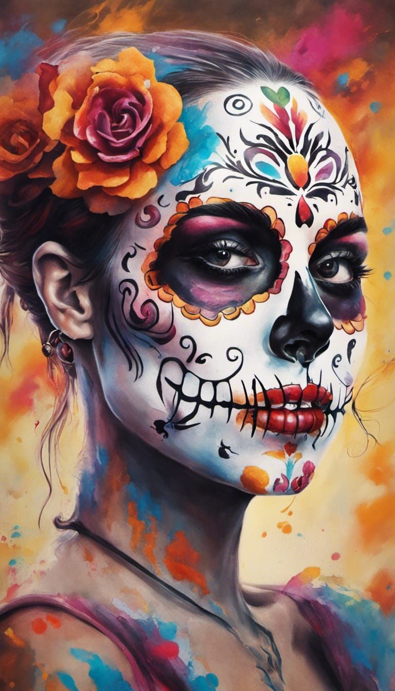 Radiant Day of the Dead Skull Tattoo Art