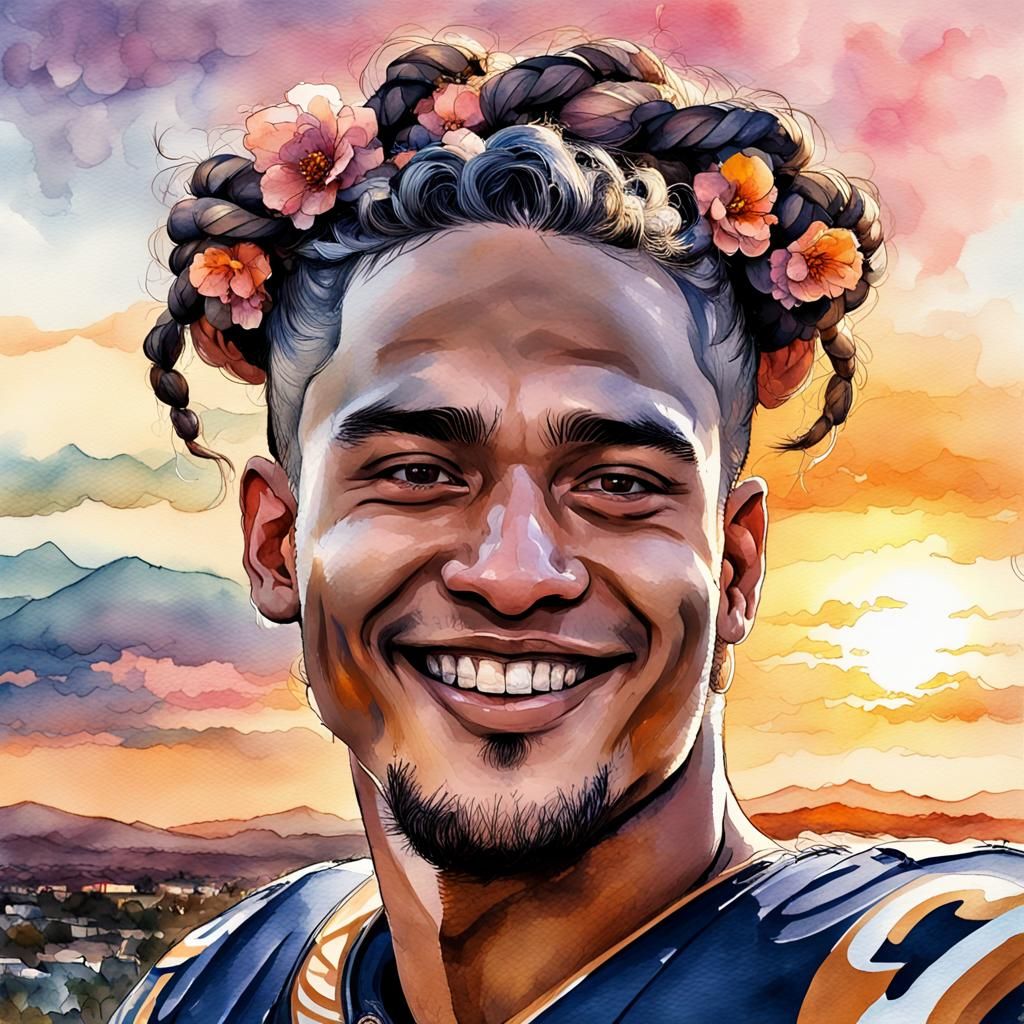 Puka Nacua Portrait in Digital Watercolor Style