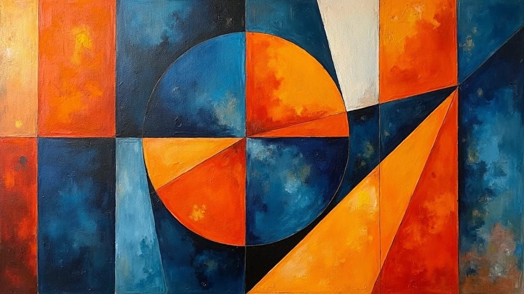 Vibrant Geometric Composition with Blue and Orange Hues