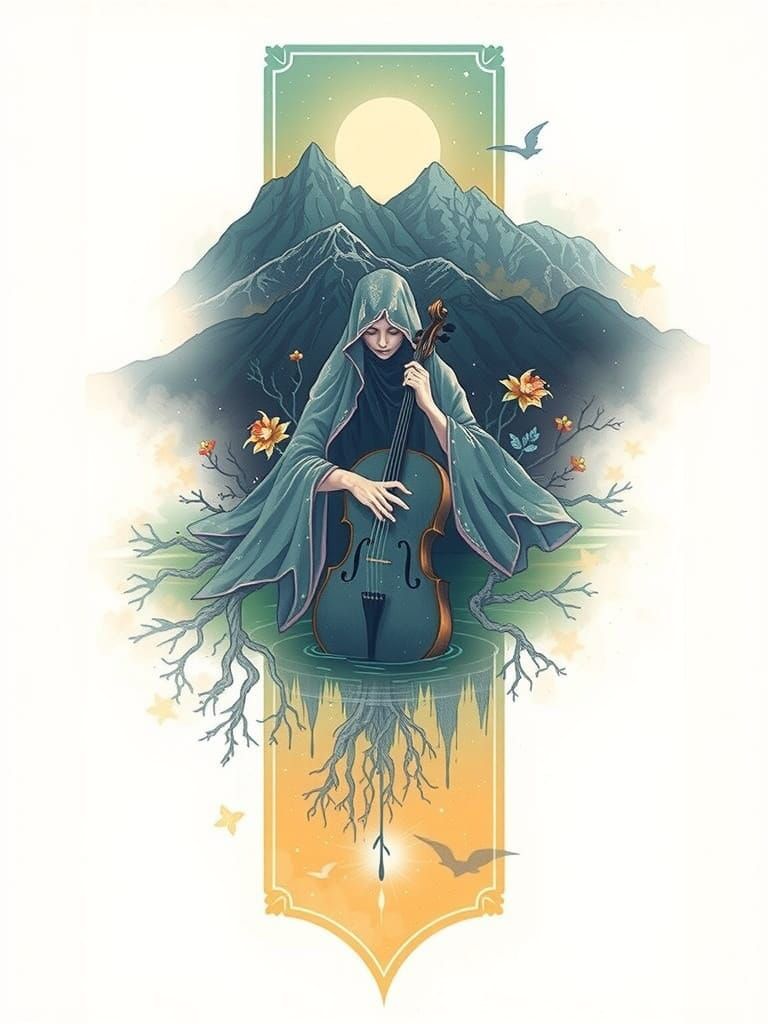 Majestic Mountain Chain with Mystic Goddess and Crystal Lake