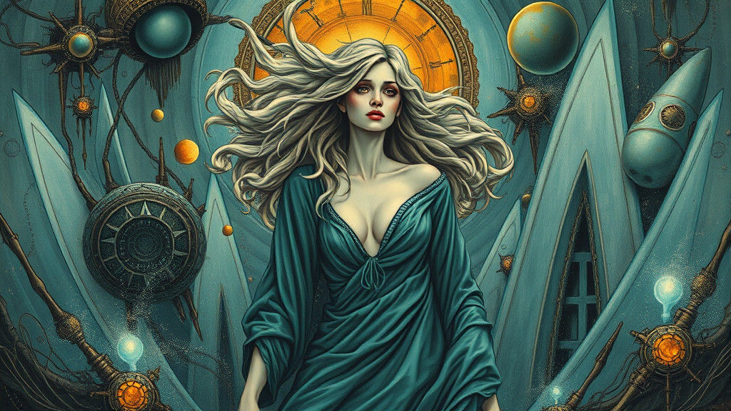 Mystical Woman Emerges from Surreal Sci-Fi Dreamscape