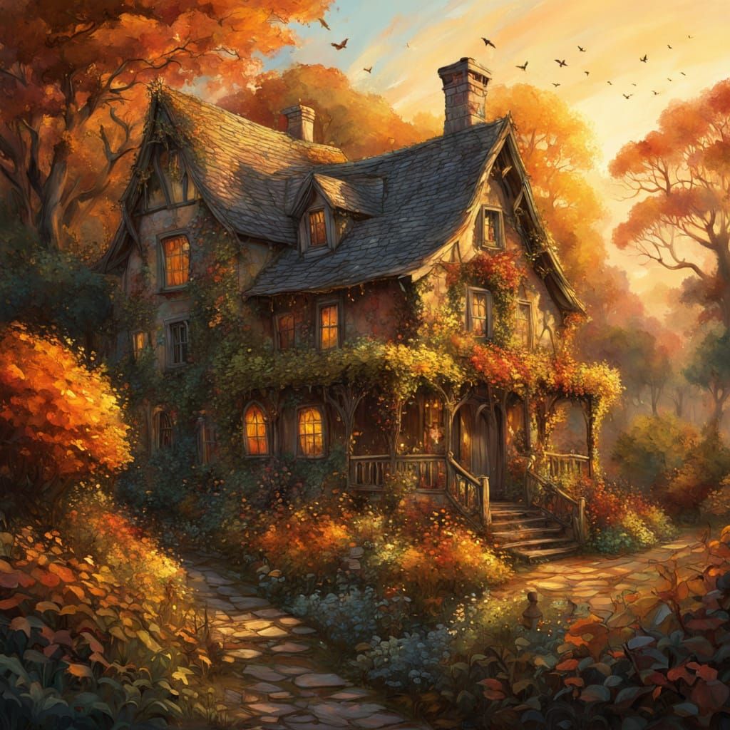 Autumnal Cottage in Golden Hour Light