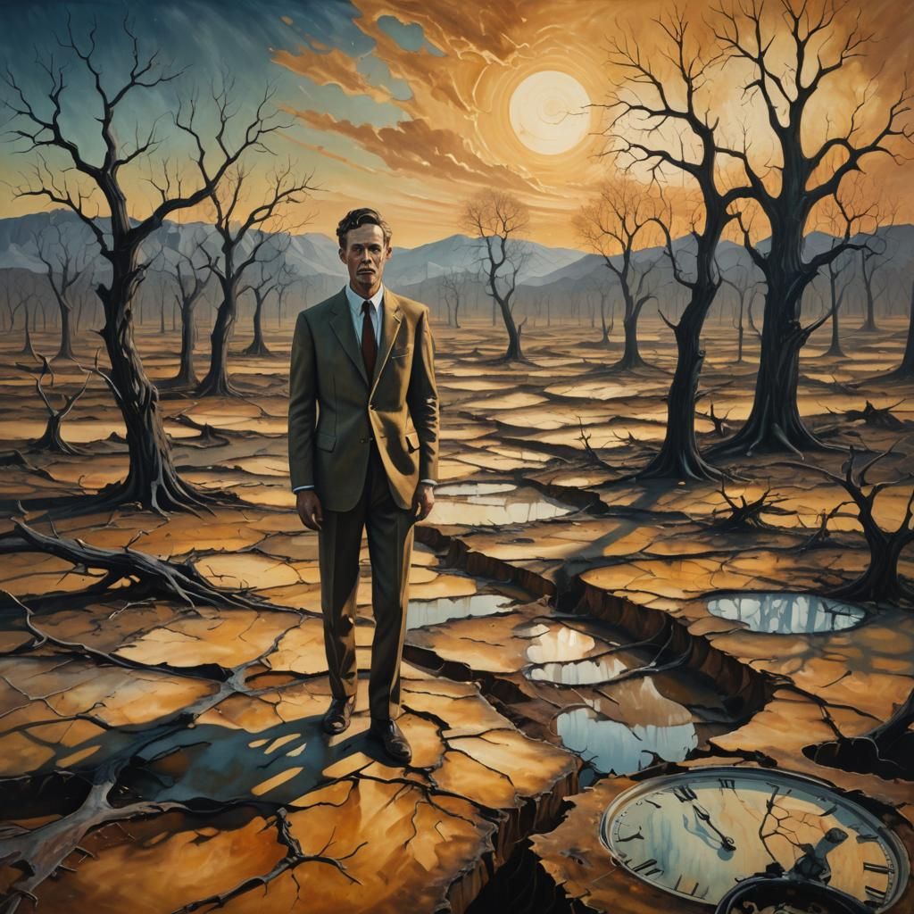 Surreal Man in Desolate Landscape as Fauvist Painting