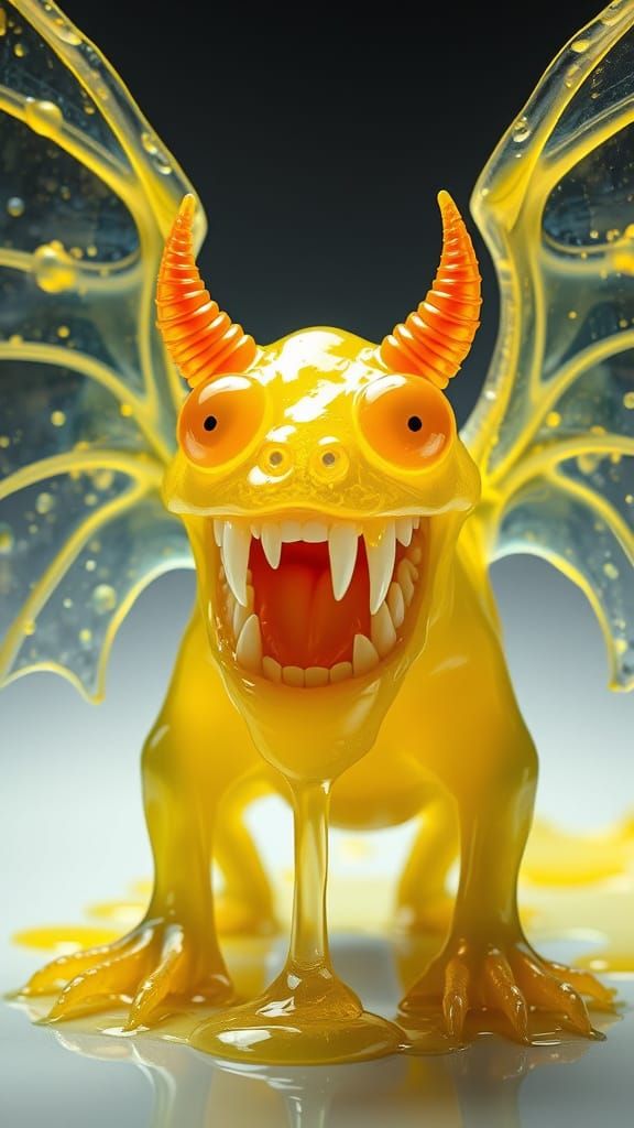 Gelatinous Beast Drips Yellow Liquid in Hyperrealistic Style