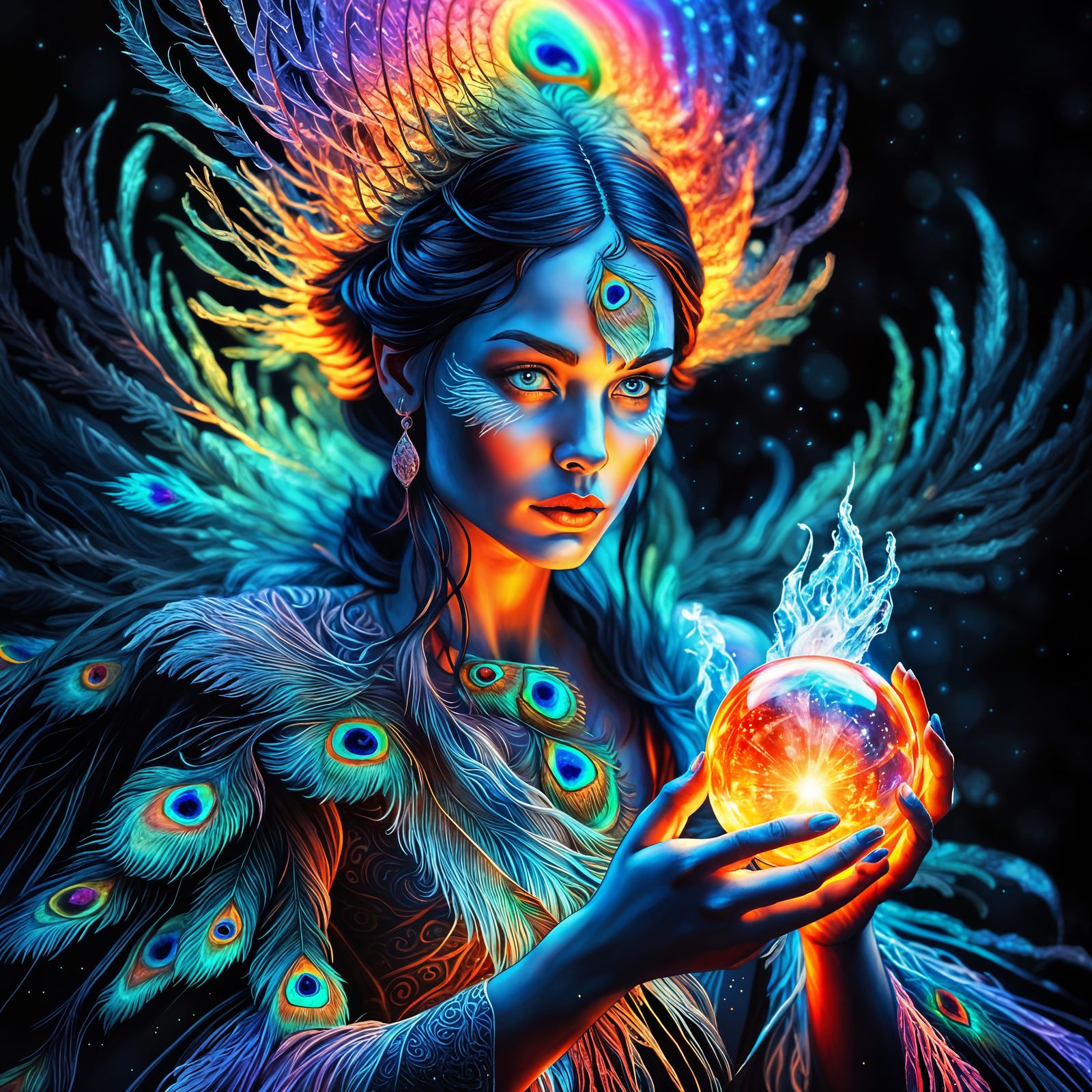 Goddess of Frost and Flame in Vibrant Prism Light