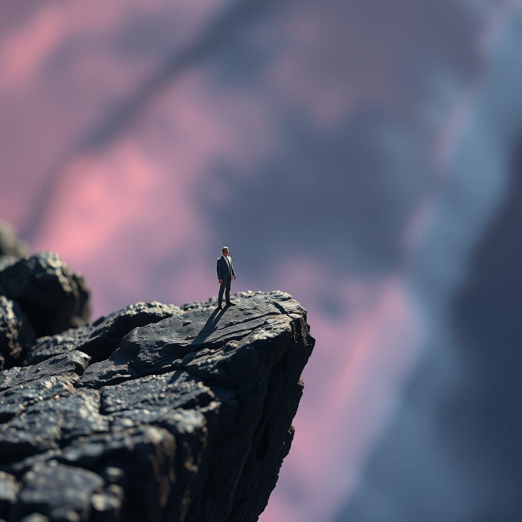 Tiny Figure on Volcanic Rock in Whimsical, High-Fantasy Land...