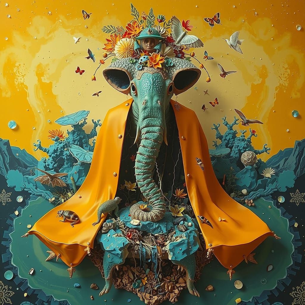 Lush Ecosystem in Surreal Cosmic Landscape