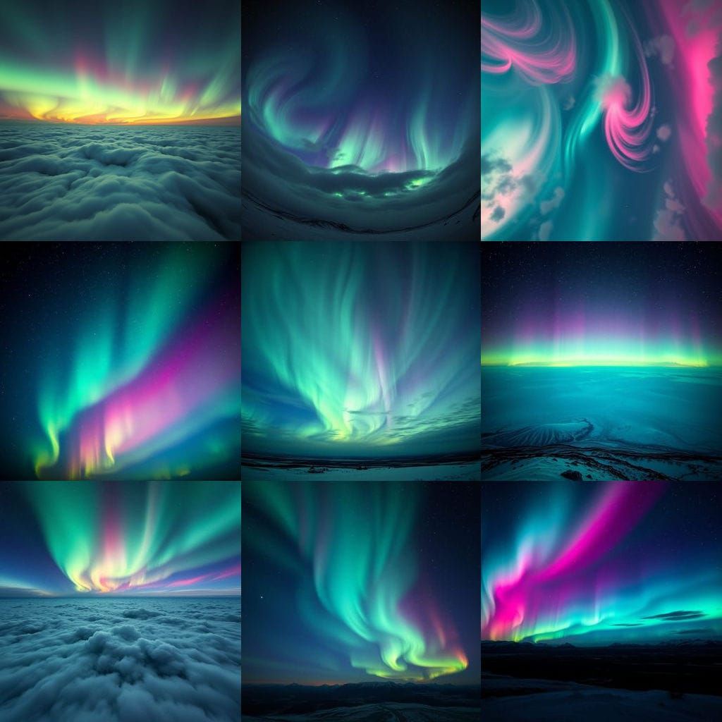 Northern Lights Dance in Vibrant Green and Pink