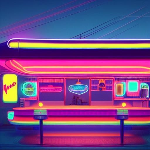 Cyberpunk Diner: Neon Retro Matte Painting