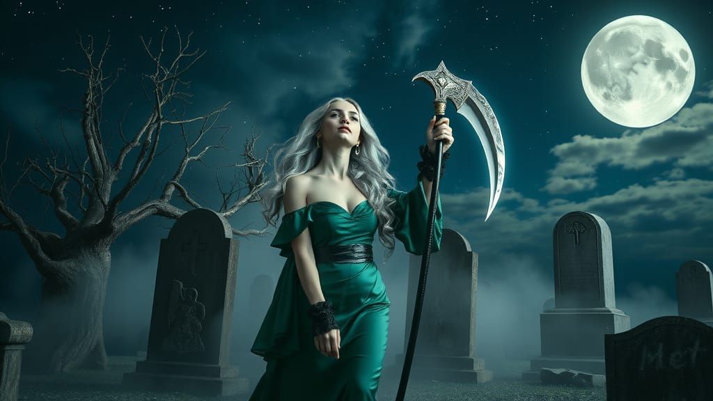 Emerald Reaper in Ruined Cemetery