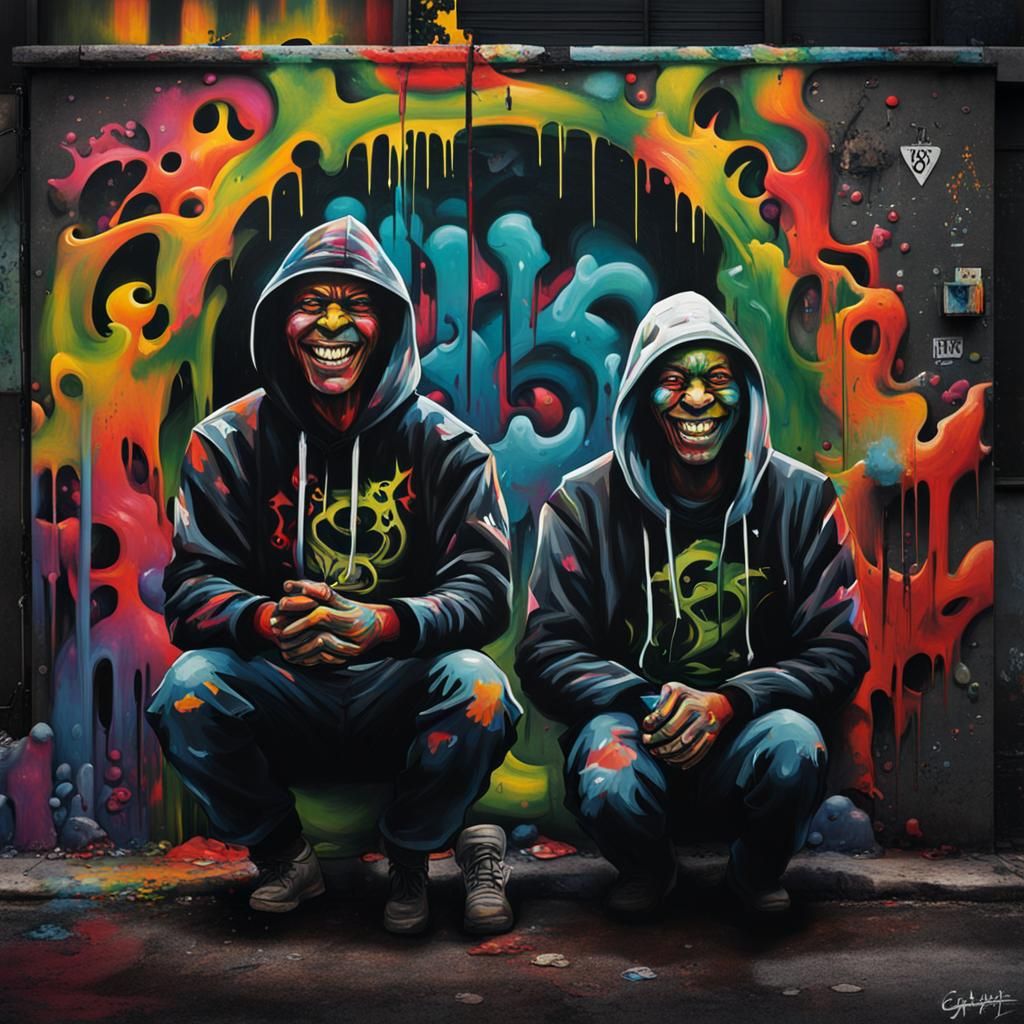 Conspirators in Graffiti Art Style with Evil Smiles