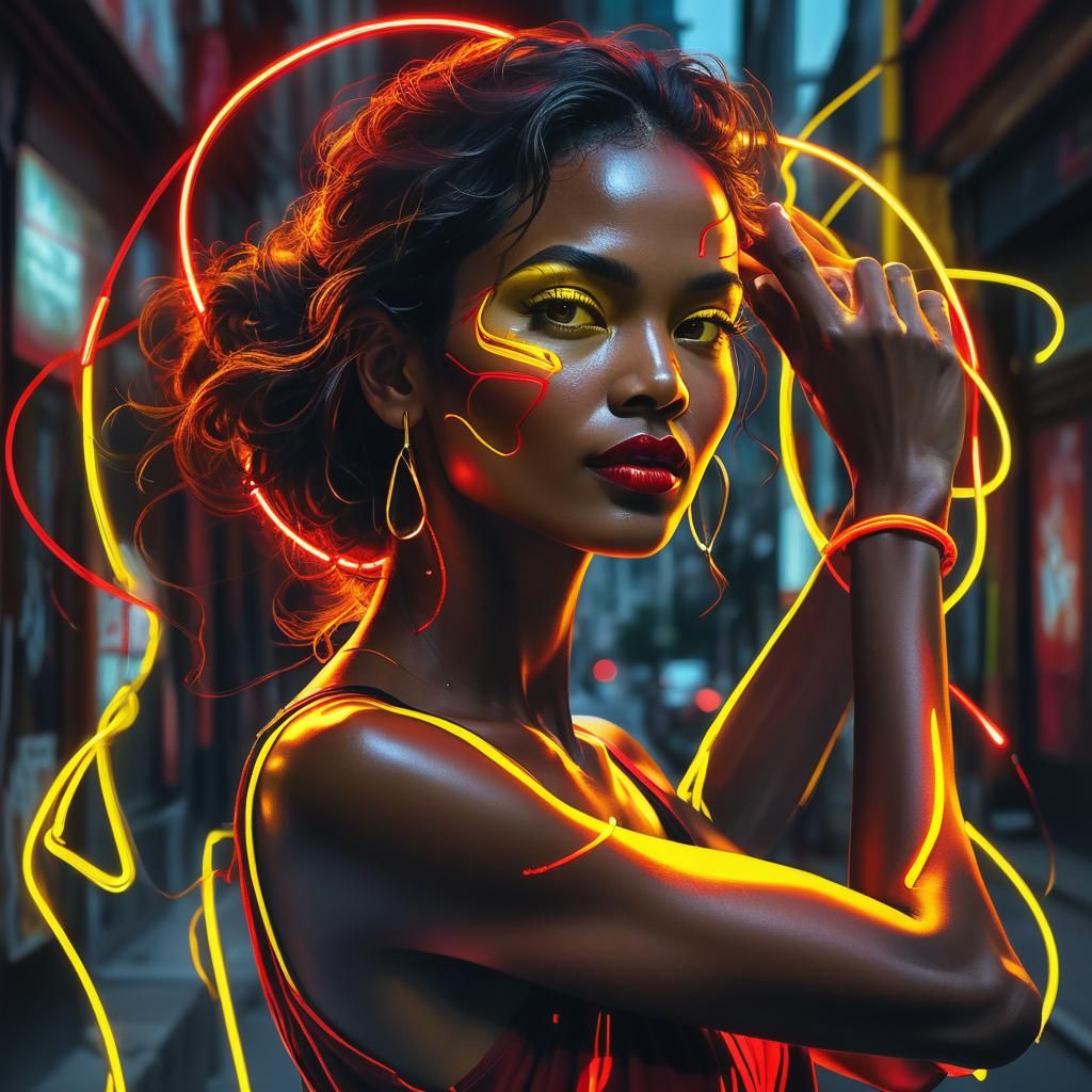 Street Artist in Neon Light, Cyberpunk Aesthetic