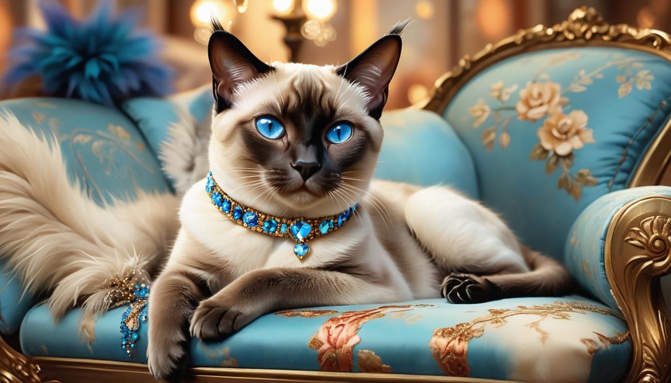 Siamese Cat Lounging in Dreamy Digital Art