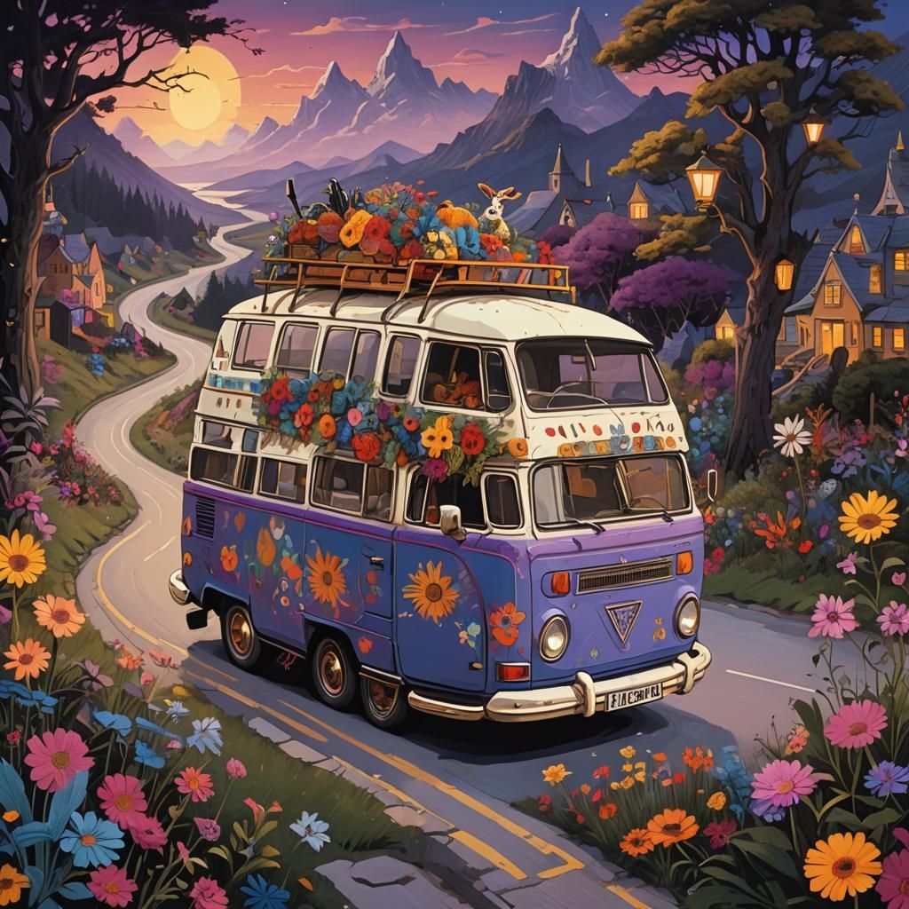 Fairytale Campervan Drives at Twilight: Basquiat-Inspired Di...
