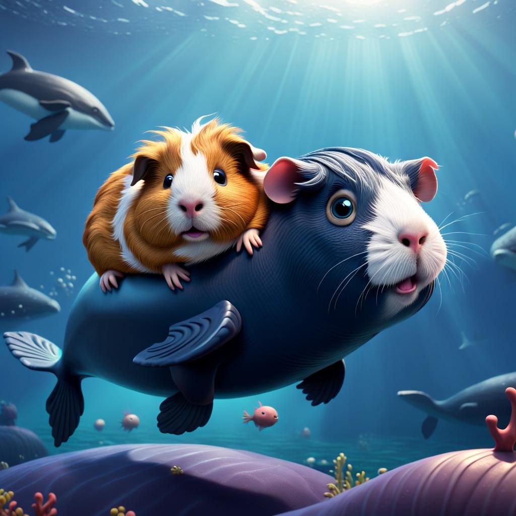 Guinea Pig and Whale: 3D Digital Art