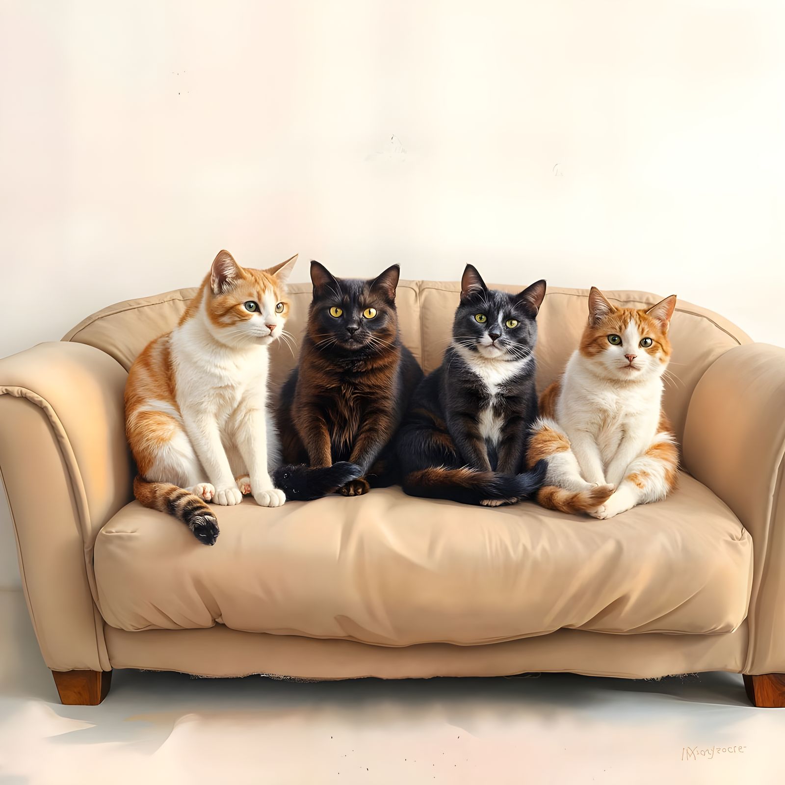 Realistic Cats in a Cozy Minimalist Setting