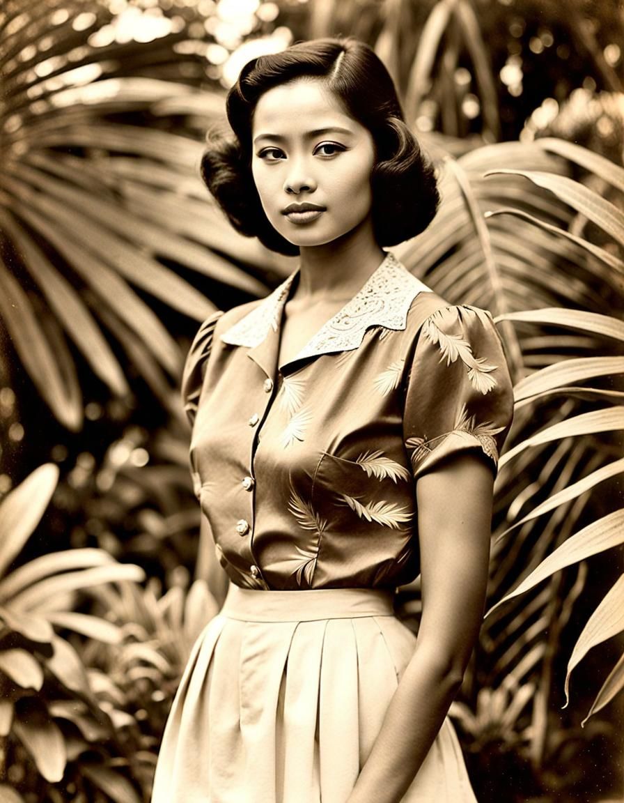 1940s Indonesian Woman in Tropical Garden Photograph