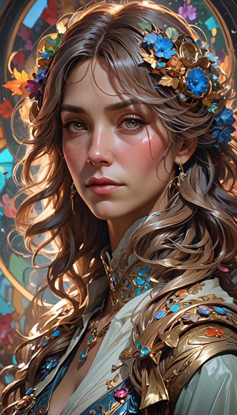 Detailed Portrait of a Mother in Art Nouveau Style