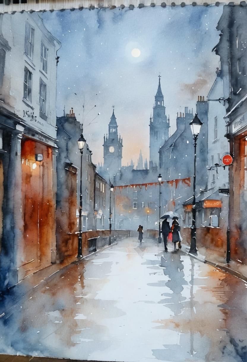 Romantic Couple Embrace in a Late Night Street Scene