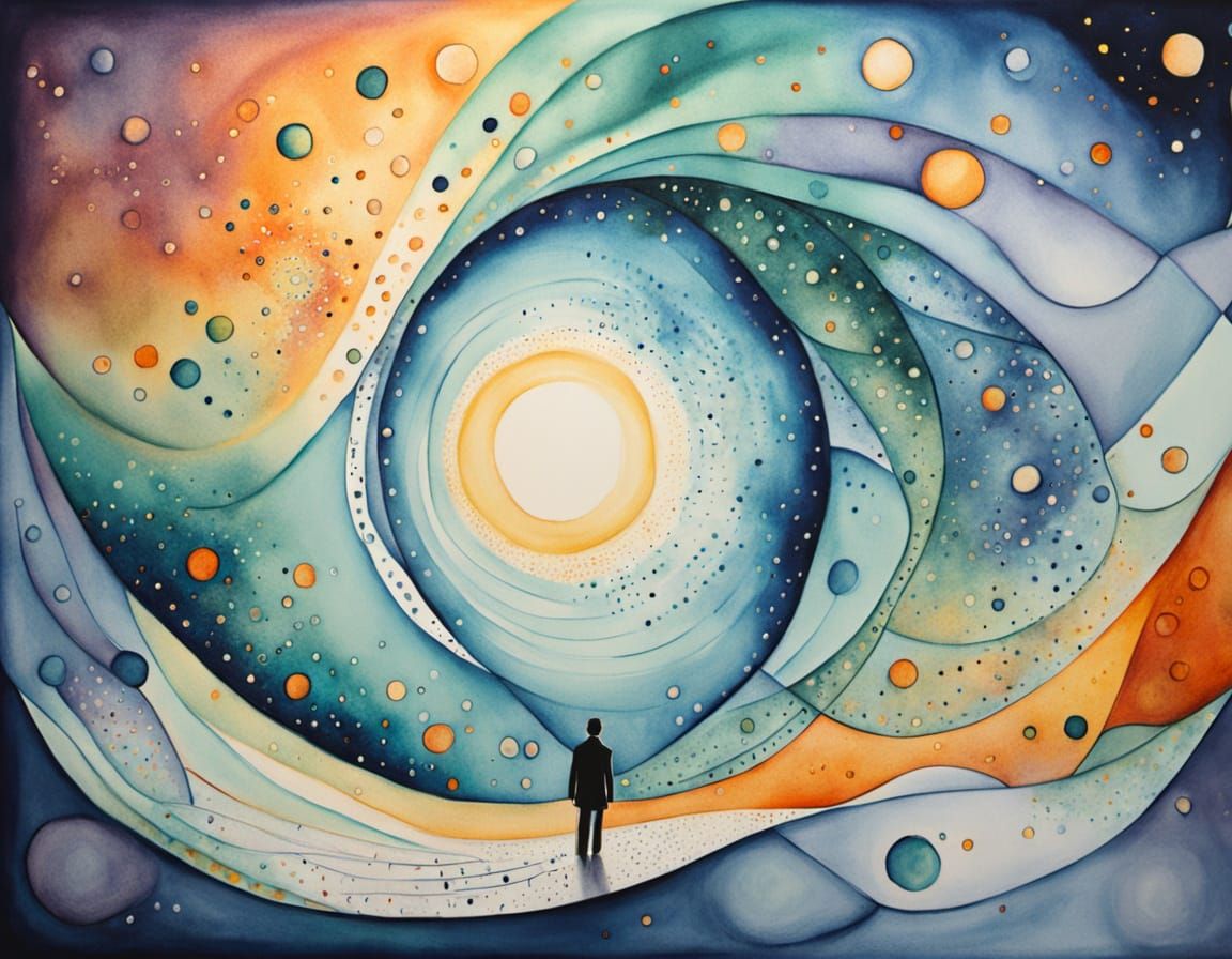 Lone Figure Contemplates Void in Surreal Digital Painting