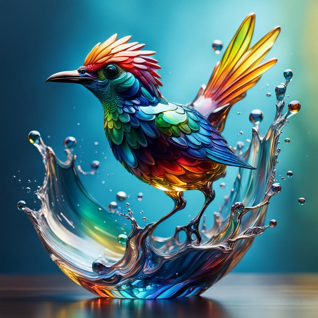 Hyperrealistic Glass Bird Splash Art