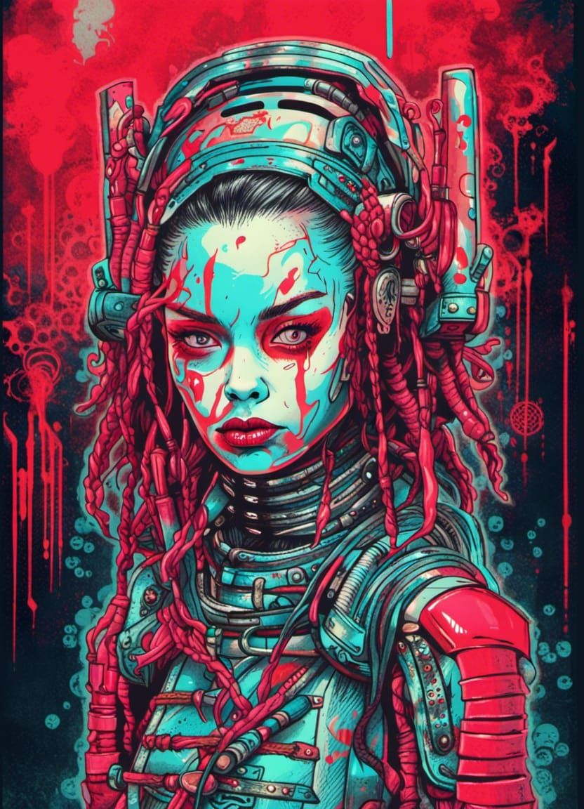 Alien Samurai Girl in Pop Art Style