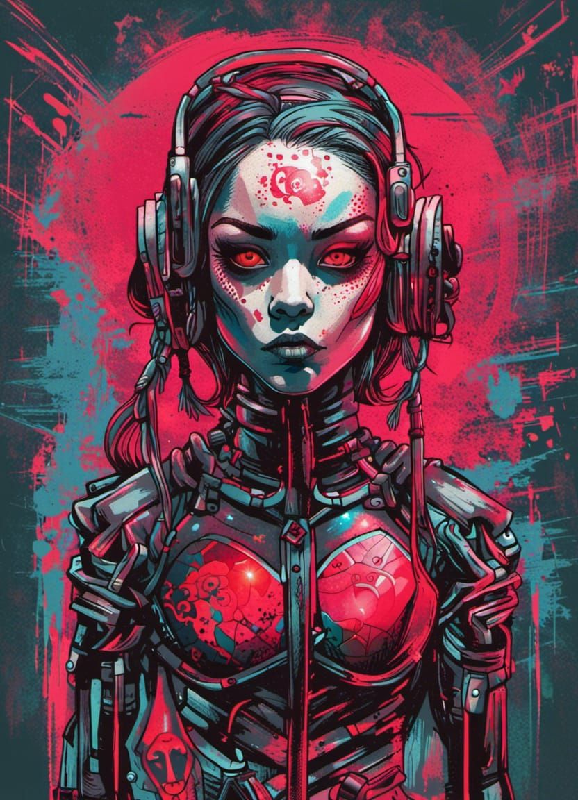 Alien Samurai Girl in Pop Art Style