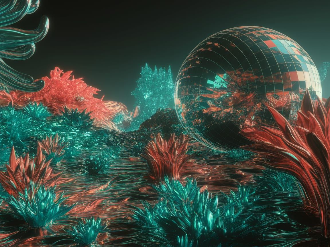 Vibrant Alien Landscape with Bioluminescent Flora
