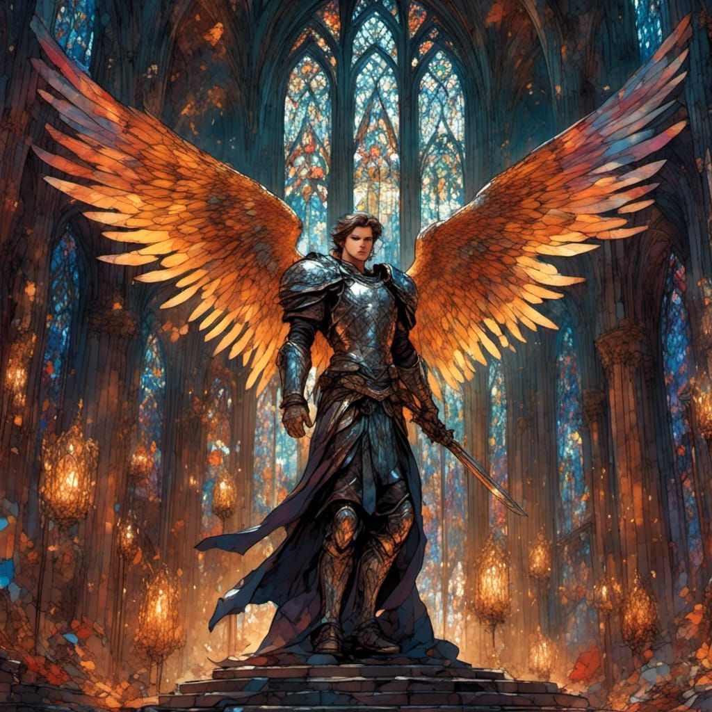 Radiant Angel Paladin in Cathedral, Comic Illustration