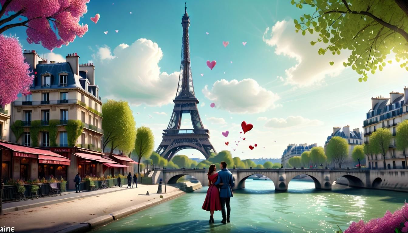 Lovers in Paris: Springtime Fantasy Art