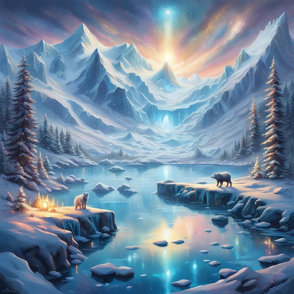 Glittering Arctic Landscape with Sparkling Reflections