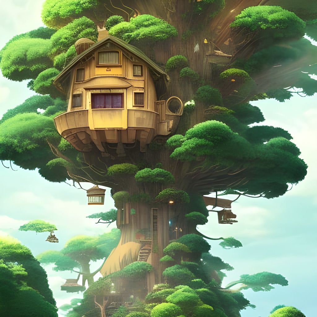 Studio Ghibli Treehouse: Cinematic Digital Art