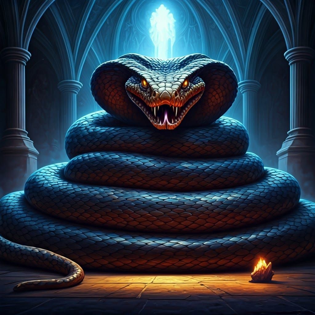 Gigantic Snake in Wizard's Robe, Epic Fantasy Art