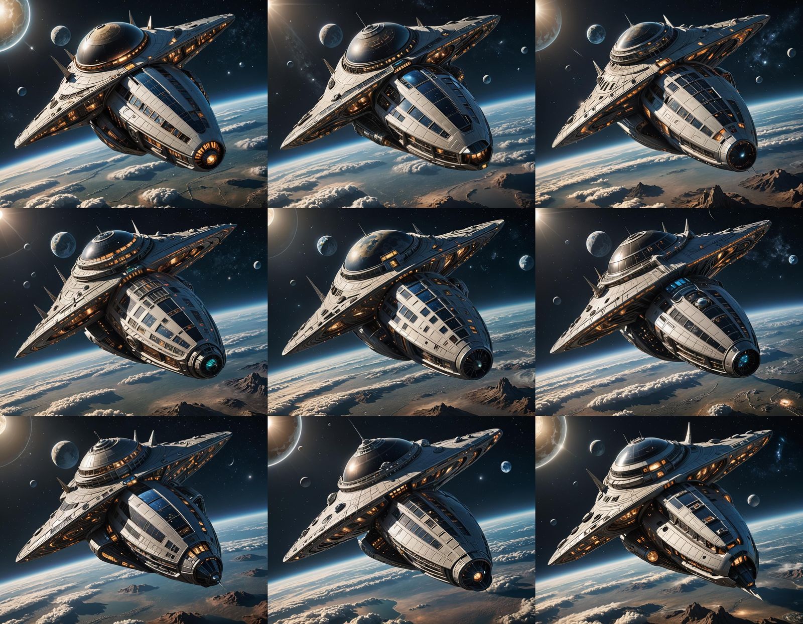 Art Deco Alien Starship Orbiting Earth