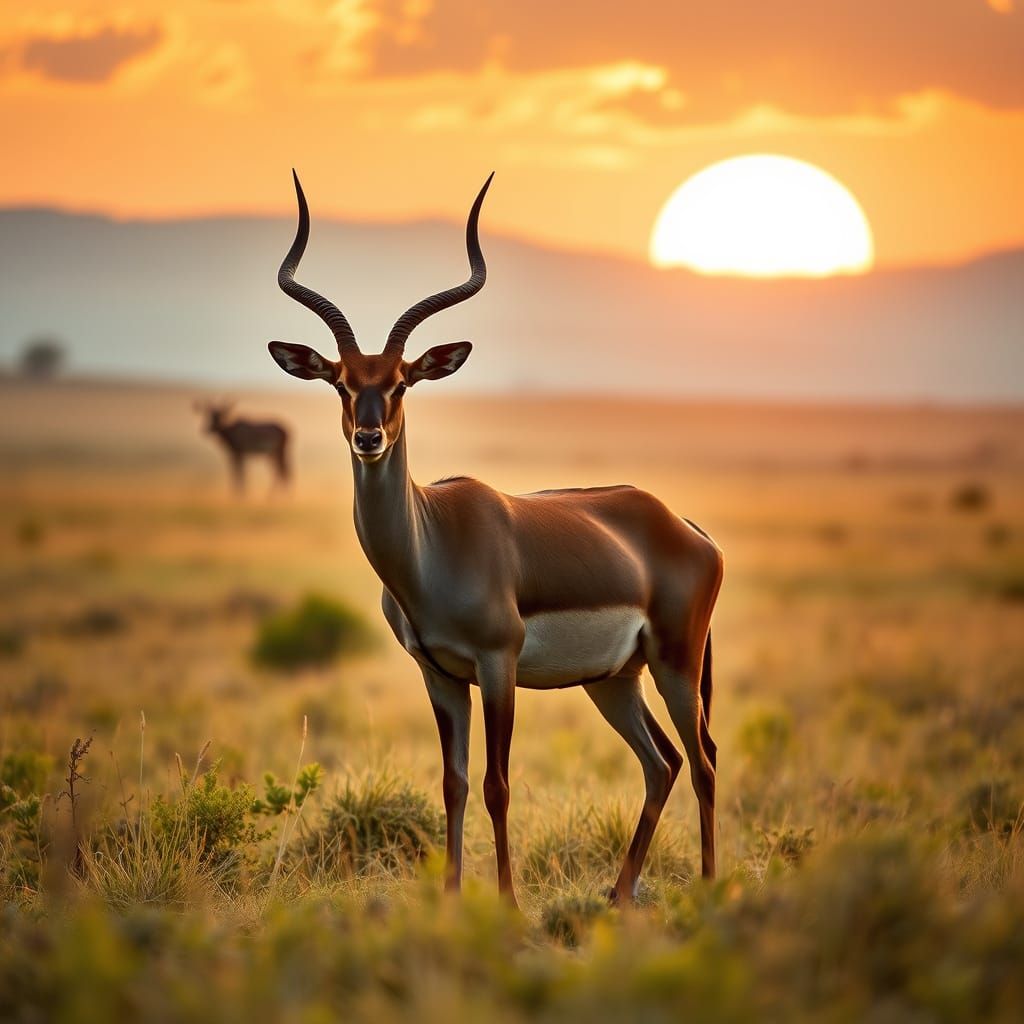 Majestic Nilgai in Sun-Drenched Savanna