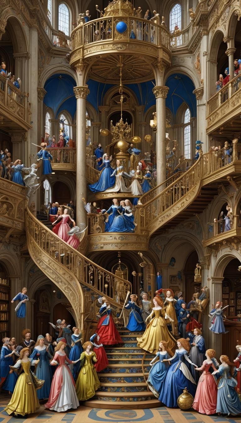 Masquerade Ball in Multi-Story Music Box, Artstation Style