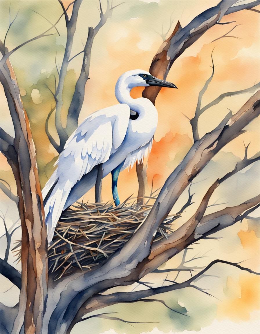 Kite Raptor Bird in Nest: Watercolour Abstract Art