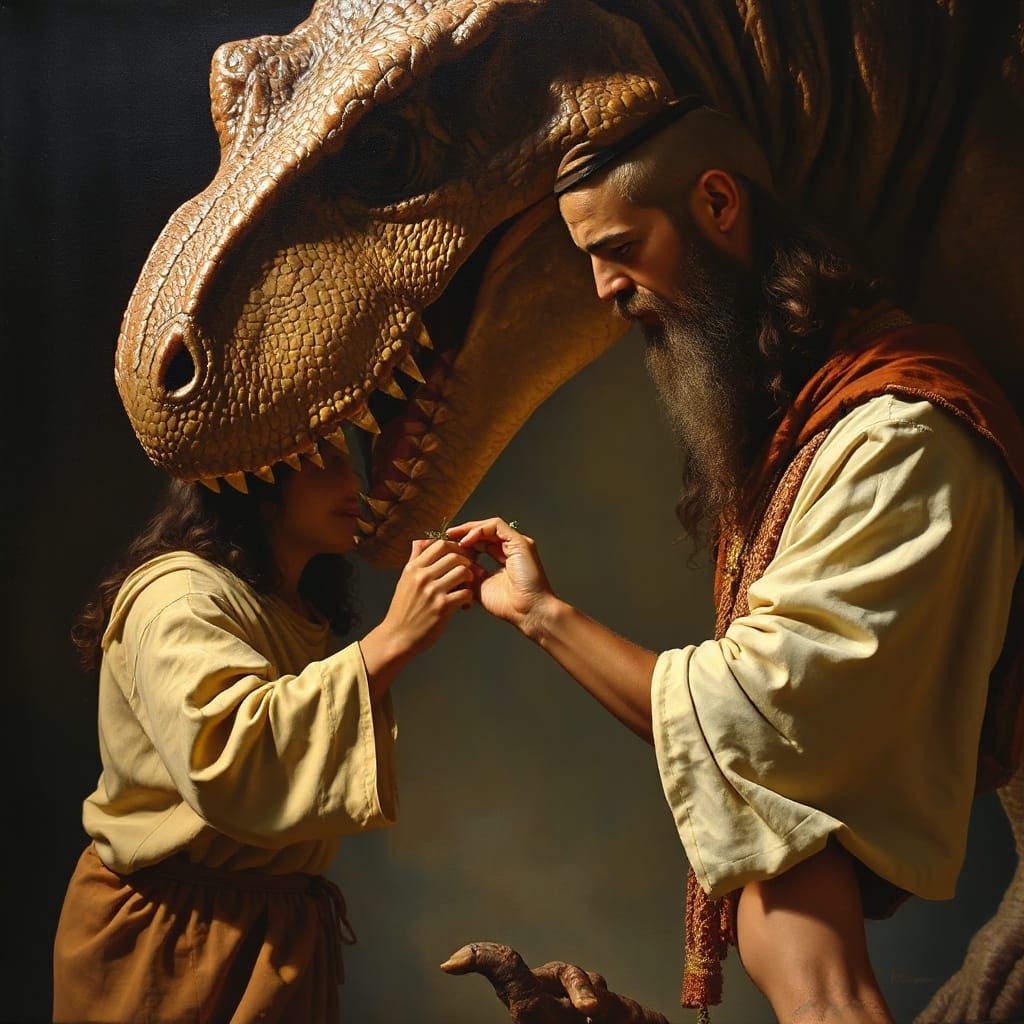 Fail: Jesus Pulling a Thorn from the Paw of a Dinosaur