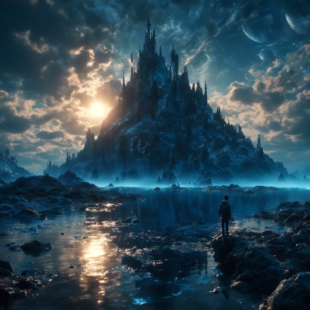 Dramatic Blue Moon in Dark Night Sky