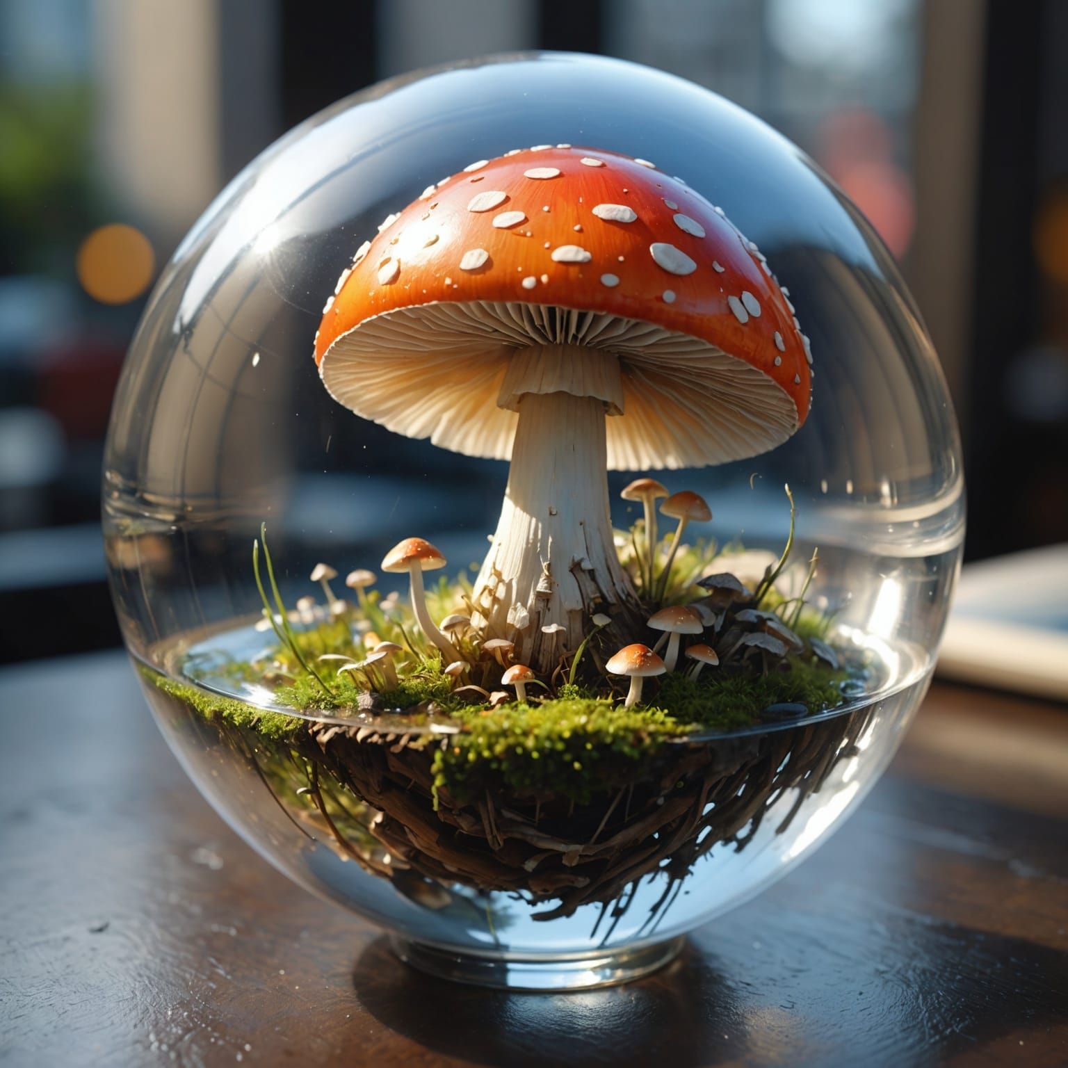 Watercolor Mushroom Fairy Orb in Sunlight